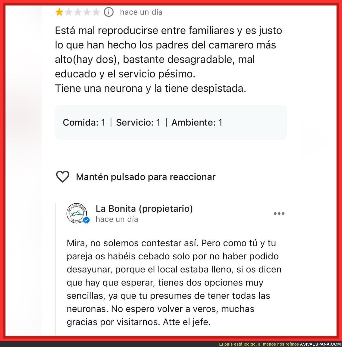 Educación ninguna al asistir a un bar