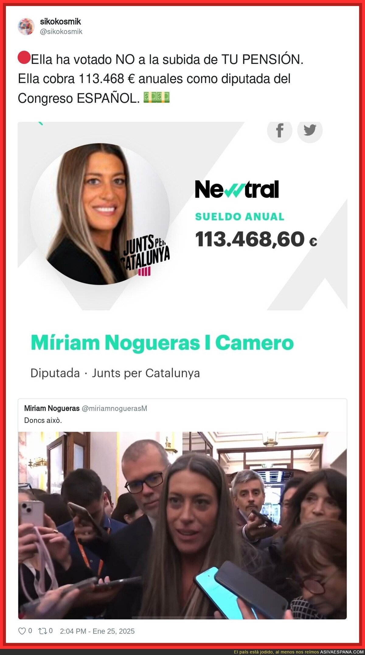 Míriam Nogueras se ha reído de la gente