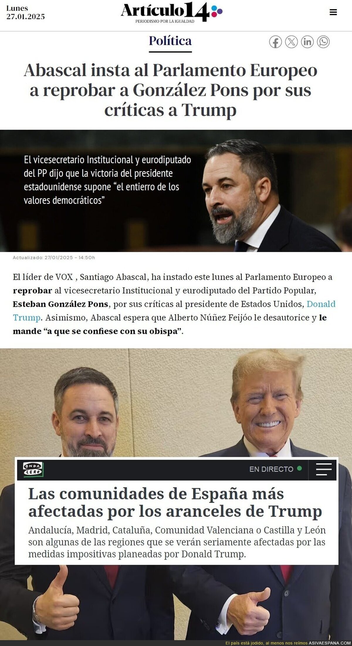 ¿Qué cara pondran los voxeros cuando vean a Abascal lamiendo a Trump?
