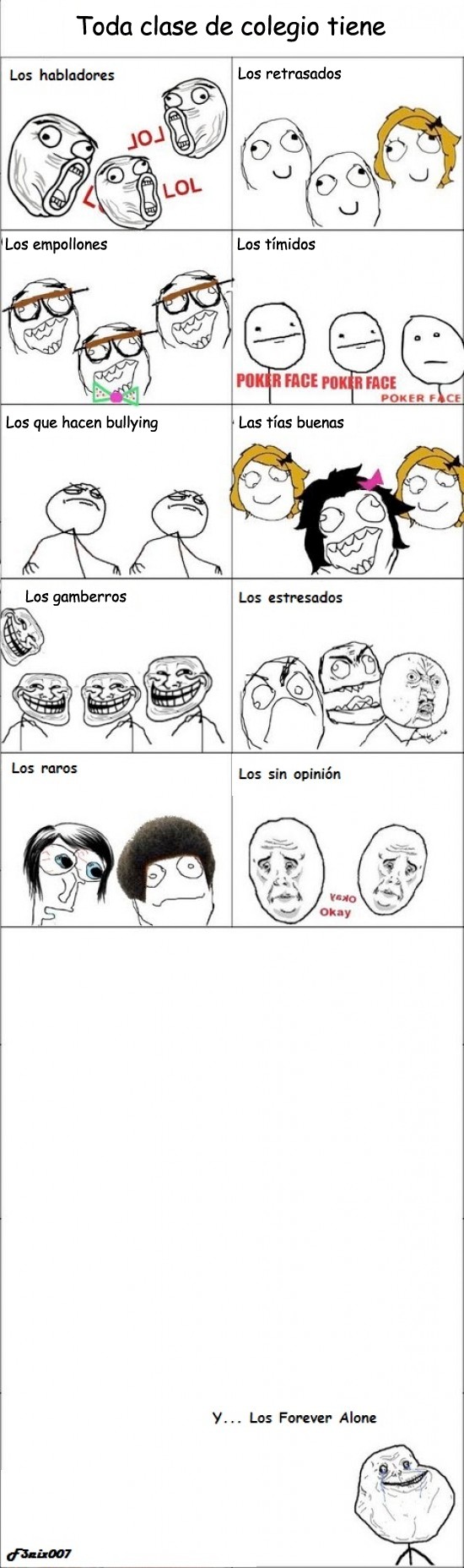 chicas,clase,Forever alone,ok,poker face,rage guy,Troll face,Y U NO