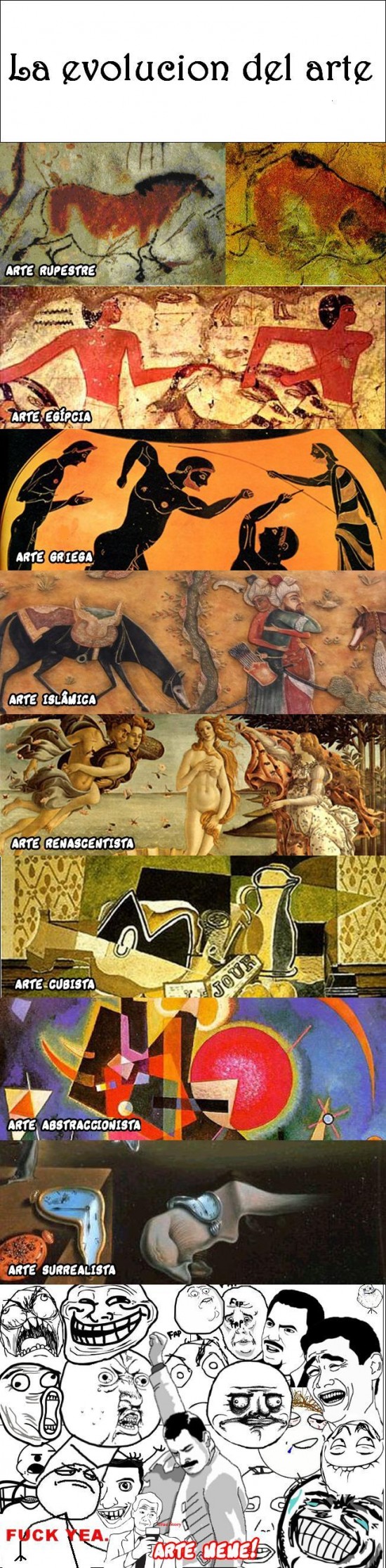 arte surrealista,cubista,egipcia,Evolución del arte,griega,islámica,memes,rupestre renacentista