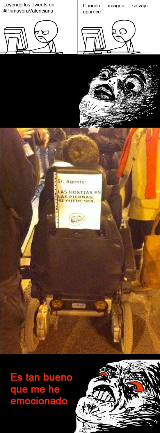 hostias,manifestación,minusvalido,policia,raisins,silla de ruedas,trollface,Valencia