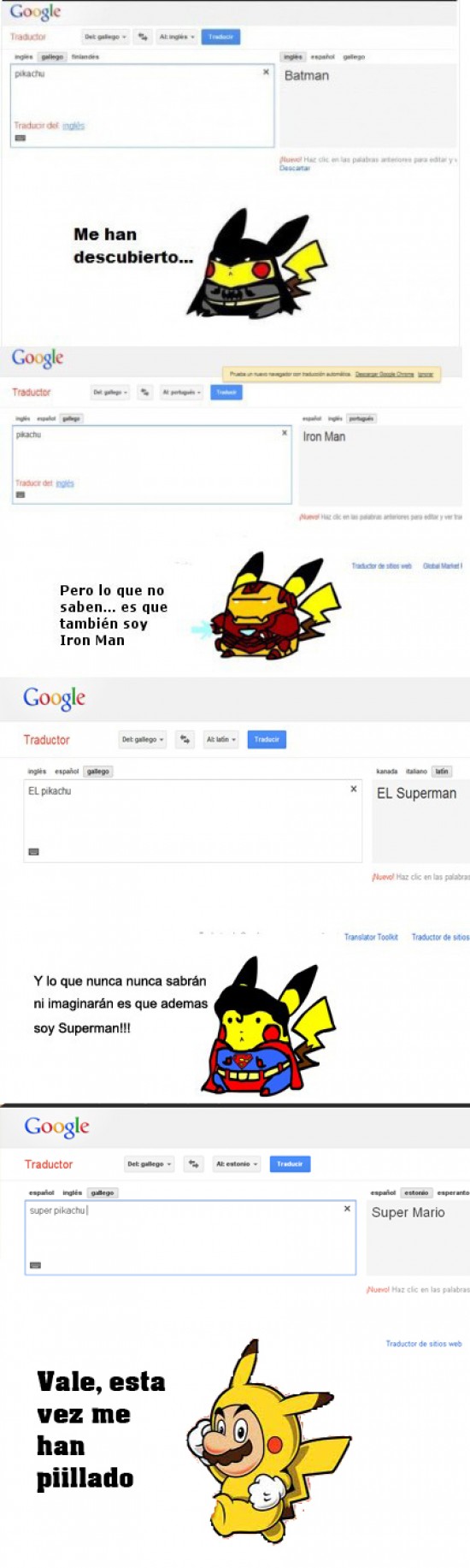 batman,continuación viñeta,iron man,pikachu,super mario,traductor google