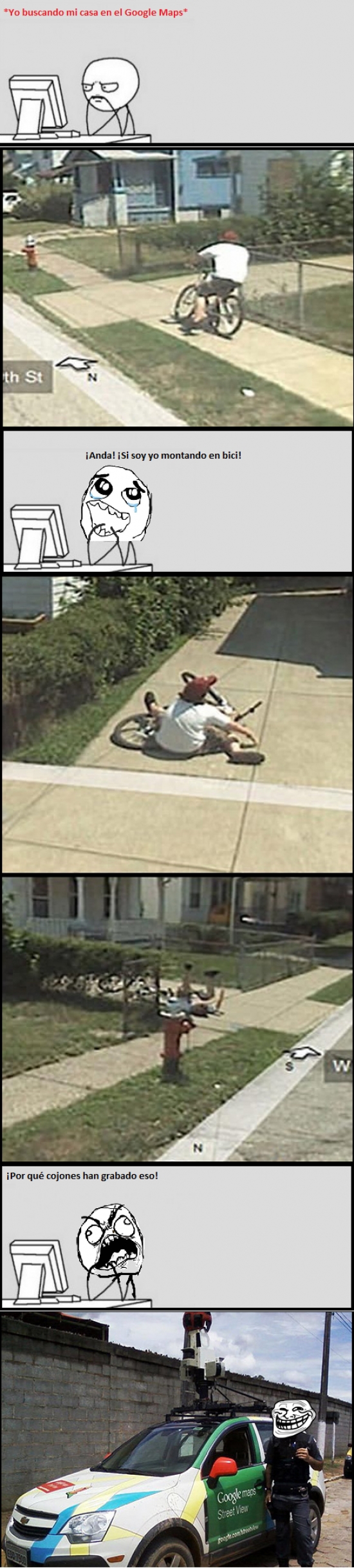 bici,bicicleta,caida,coche,foto,google maps,street view,trollface