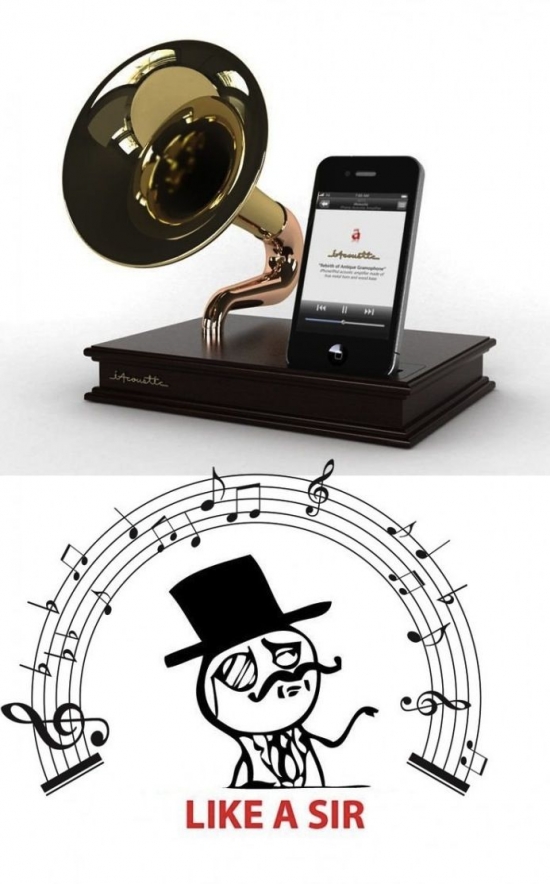 combinacion perfecta entre siglo XIX y siglo XXI,gramófono,iphone,like a sir,musica