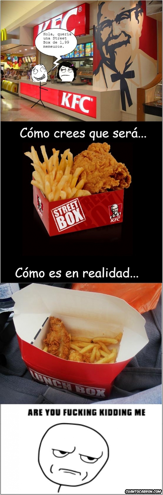 Are you fucking kidding me,kentucky fried chicken,KFC,meme,street box,timo,¿2 euros para esto?