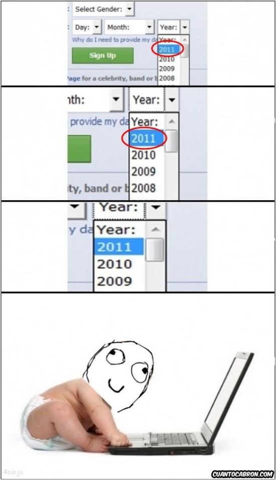 2011,año,Bebé,fecha,ordenador,portátil,registro de facebook