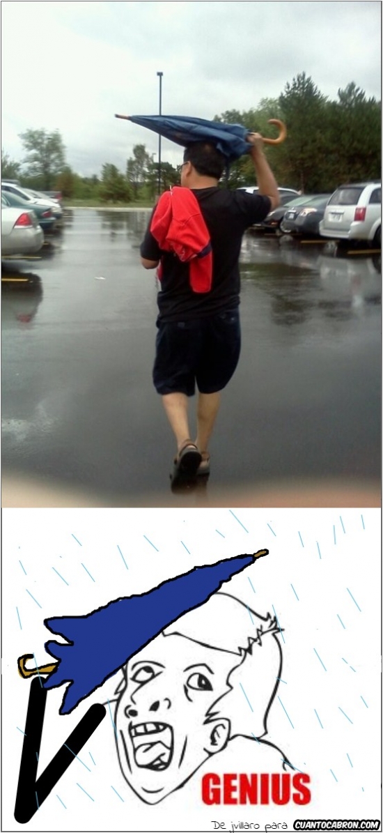 agua,empapado,estupidez humana,genius,lluvia,mojarse,paraguas