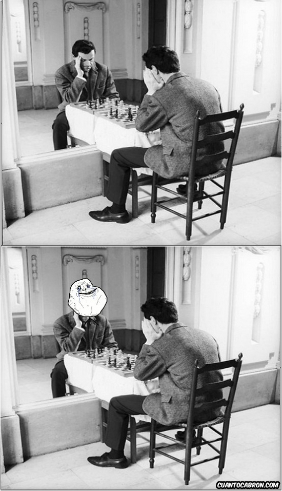 ajedrez,espejo,forever alone,hombre,jugando solo
