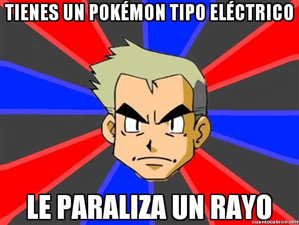 Eléctrico,Oak,Paralizar,Pokémon,Profesor,Rayo,Trueno