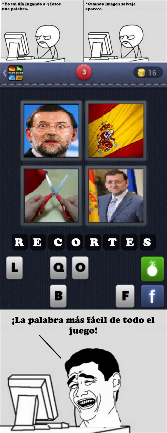 4 fotos una palabra,Computer guy,España,Rajoy,Recortes,Tijeras,Yaoming