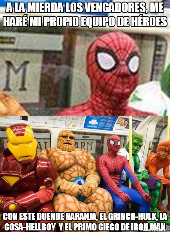 avengers,grinch,hulk,iron man,la antorcha humana,la cosa,spiderman,subterraneo,thing,vengadores