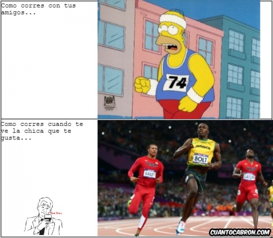amigos,chica,correr,doparse,Homer,The Simpsons,Ussain Bolt