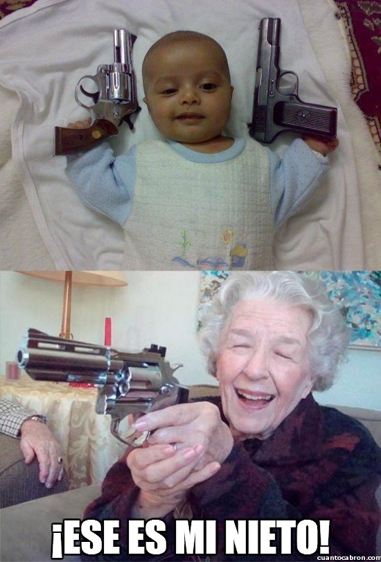 abuela armada,familia,nieto armado,pistola,revolver