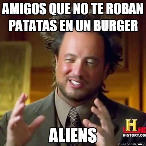 aliens,amigos,burger,hamburguesa,mas aliens,patatas,robar