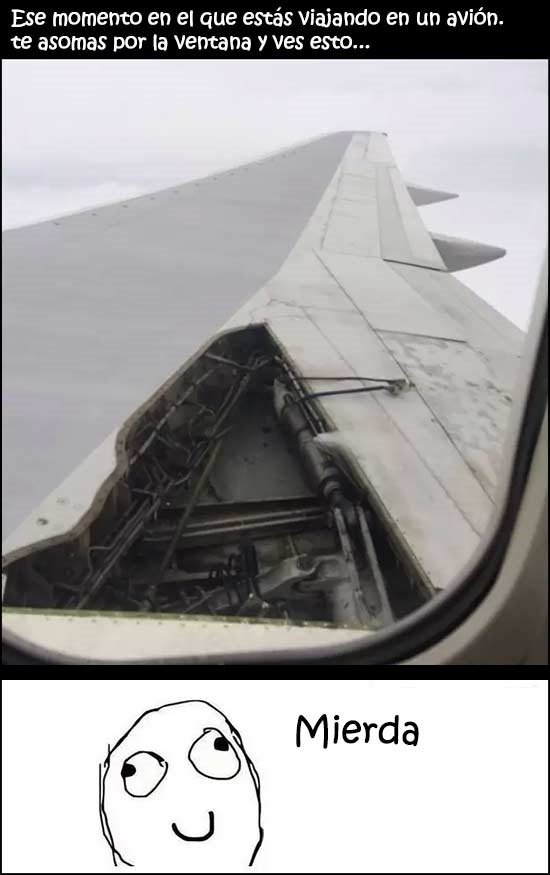 ala,avión,están jodidos,miedo,rota,roto,ventana