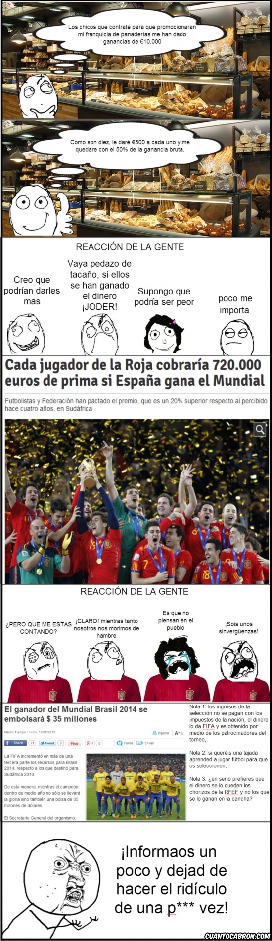 Y_u_no - Sobre las primas de la selección española por ganar el mundial, ¿ignorancia, hipocresía o envidia?
