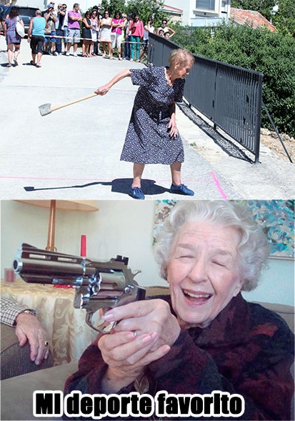abuela,arma,hacha,lanzamiento,pistola