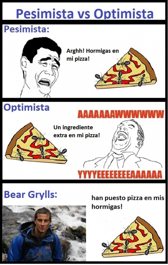 bear grylls,optimista,pesimista,pizza