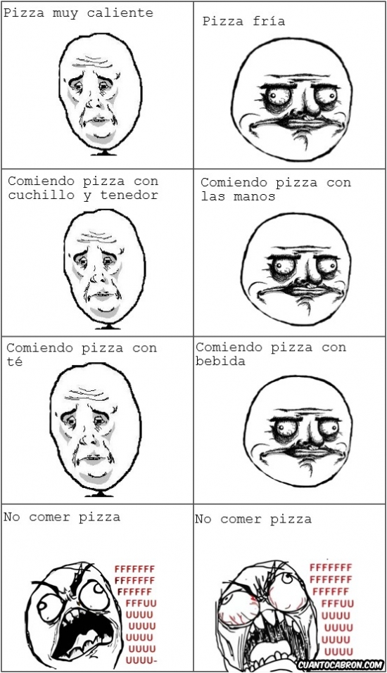 condiciones,lo peor es no comer pizza,me gusta,okay,pizza,rage guy