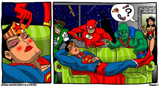 dormido,flash,linterna verde,maquillar,superman,wonderwoman