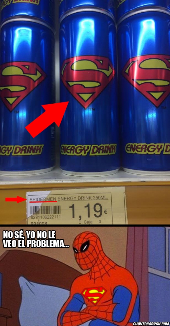 bebida energetica,cano guapo,energy drink,error,logo,spider-man,spiderman,superman,supermercado