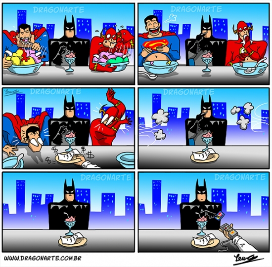 Batman,Flash,Helado,huir,pasta,que pague el rico,SuperMan,tarjeta
