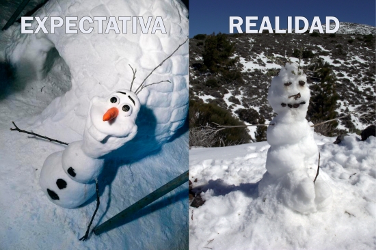 Meme_otros - Expectativa vs. realidad al hacer un muñeco de nieve