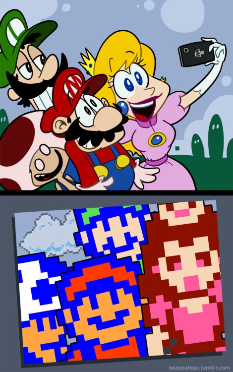 baja resolución,Luigi,Mario,Peach,selfie,tomar