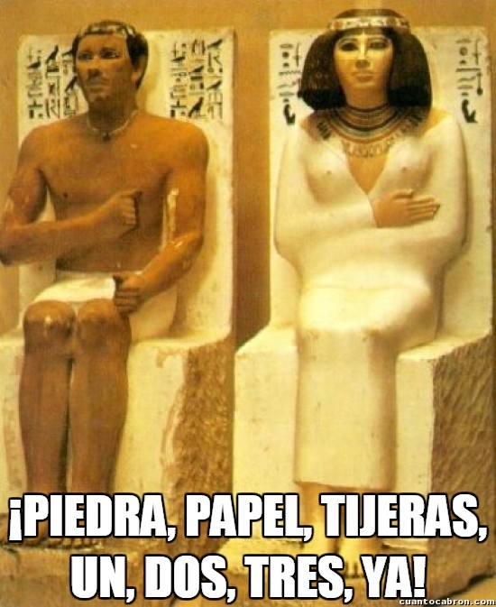 arte,Egipto,él pierde,ella gana,escultura,faraones,juego,mano abierta,papel,pareja,piedra,puño cerrado,tijeras