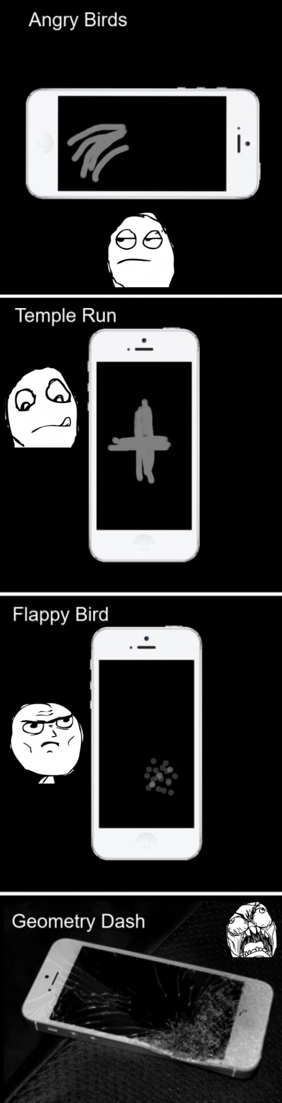 angry birds,flappy bird,geometry dash,huellas,juegos,marcas,mobil,roto,smartphone,telefono,temple run