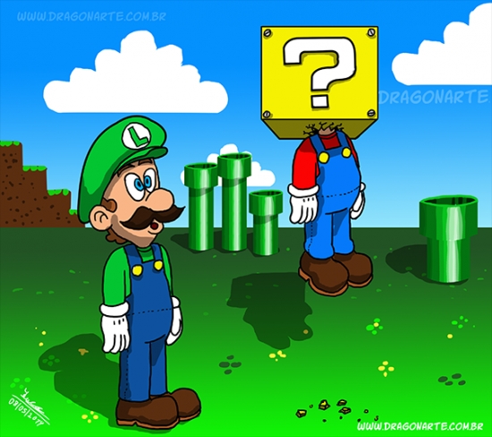 bloque,cabeza,chocar,era lógico que pasaria,Luigi,Mario