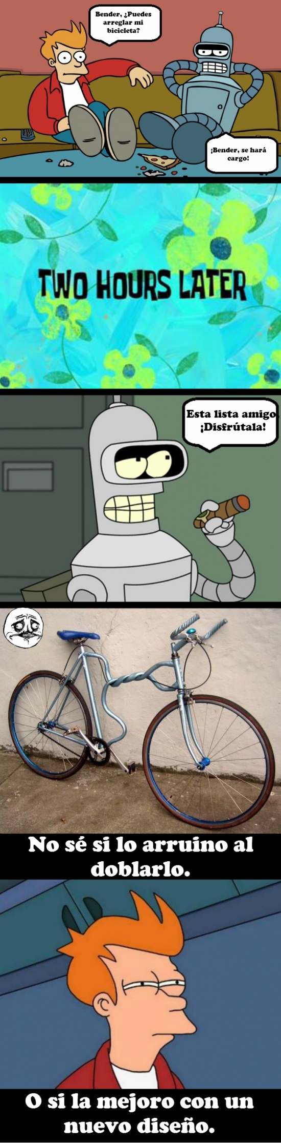 arreglar,Bender,Bicicleta,duda,Fry,Mejorar,porque mola en sí