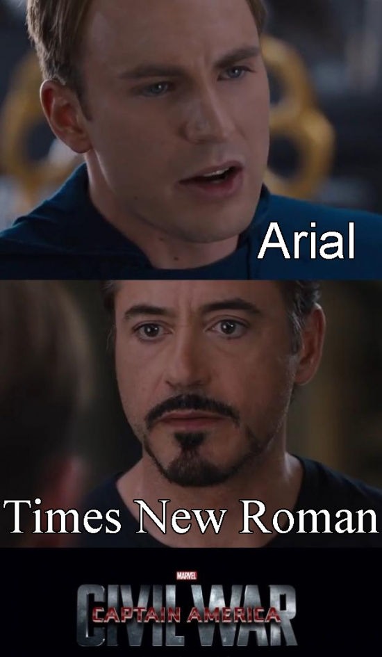 Arial,Capitán América,Civil War,Fuentes,Iron Man,Letras,Times New Roman,Trabajos