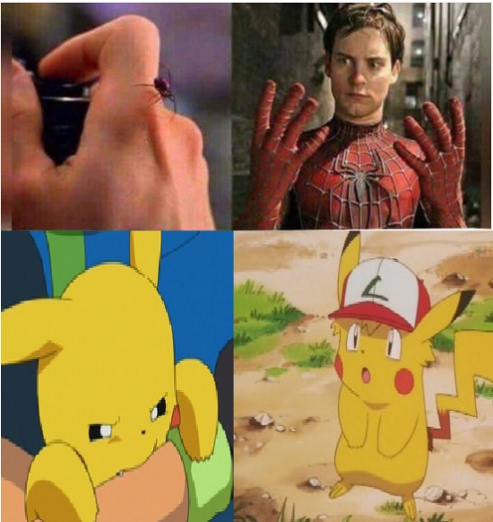 Ash,morder,peter parker,Pikachu,Spider-man