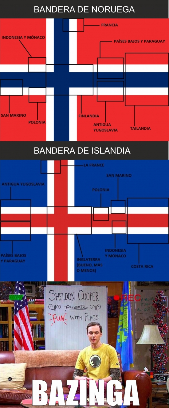 Banderas,Bazinga,Diversión,Islandia,Noruega,Sheldon Cooper