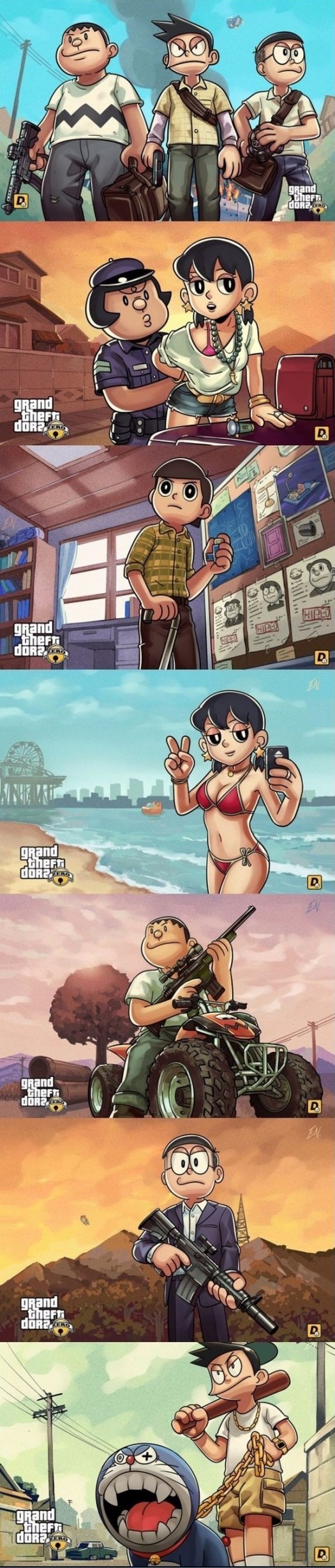 Meme_otros - Si GTA lo protagonizase los personajes de Doraemon...