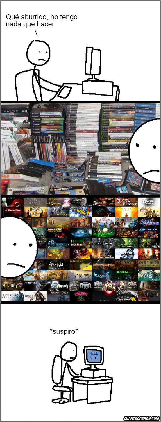a montones,aburrido,colección,suspiro,videojuegos