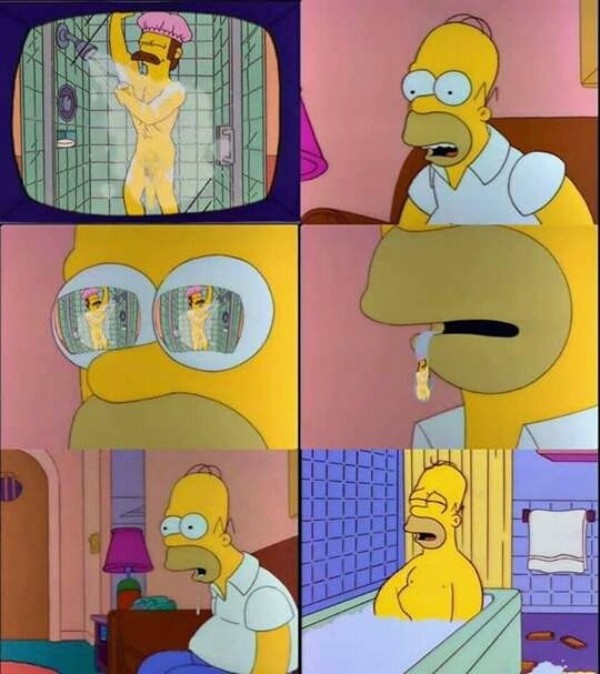 Quedan revelados los gustos de Homer. bañarse,flanders,homo,simpson,ver. 