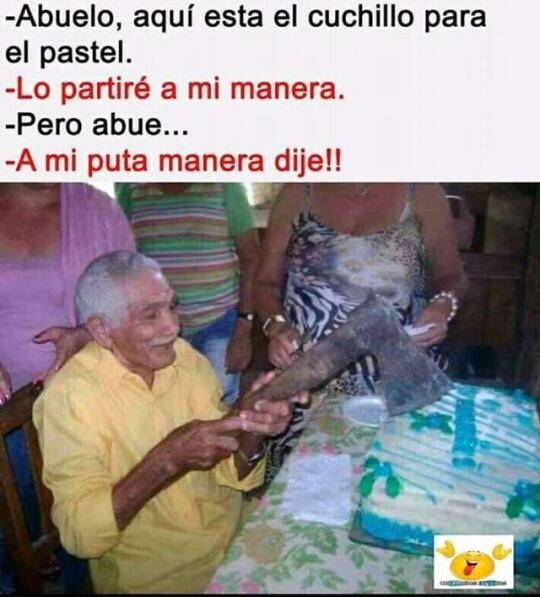 tarta,cumpleaños,abuelo,hacha,partir,repartir