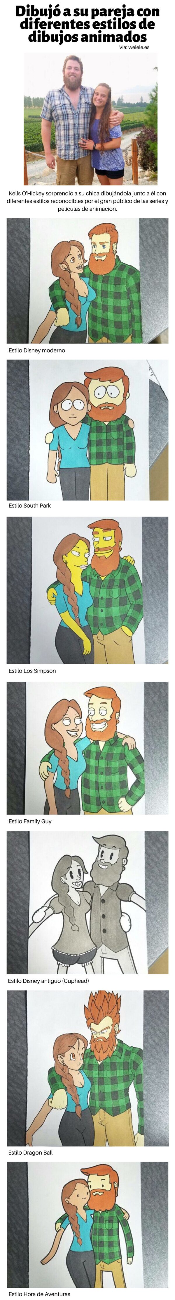 Meme_otros - Dibujó a su pareja con diferentes estilos de dibujos animados