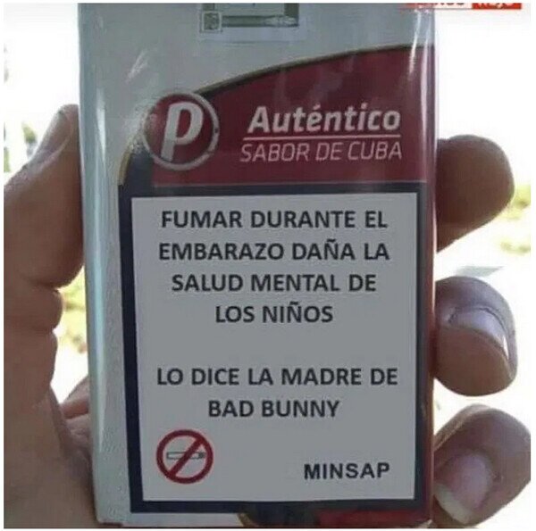 advertencia,Bad Bunny,fumar,madre,paquete,tabaco