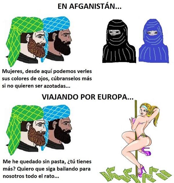 Meme_otros - En su país sus mujeres no pueden enseñar ni un mm de piel... pero en Europa...