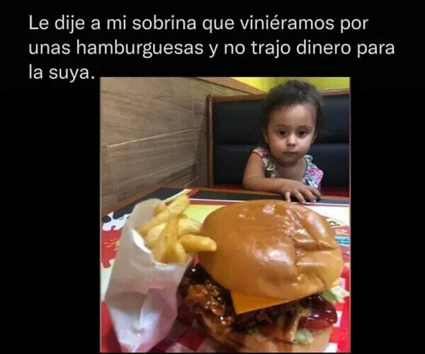 sobrina,niña,pequeña,dinero,hamburguesa,invitar,comer