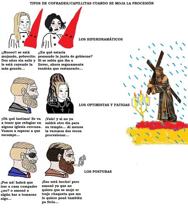 Meme_otros - Tipos de cofrades/capillitas cuando se moja la procesión