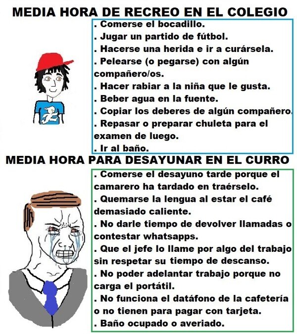 Meme_otros - Los descansos de adultos ya no molan tanto como los de niños...
