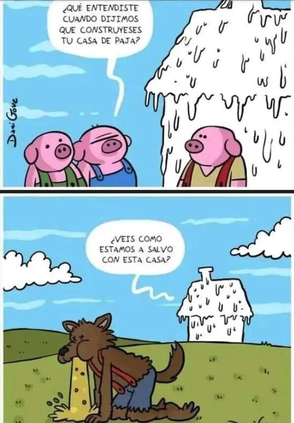 Meme_otros - En la versión para adultos, los cerditos se salvan en la primera casa