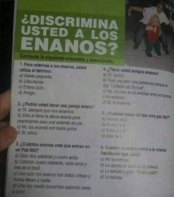 test,encuesta,preguntas,discriminar,enanos
