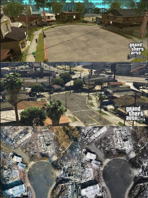 Meme_otros - Así quedó el mítico callejón sin salida de GTA tras los incendios en Los Ángeles