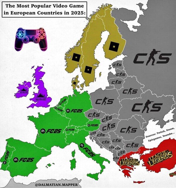 Otros - El videojuego más jugado en cada país de Europa en 2025